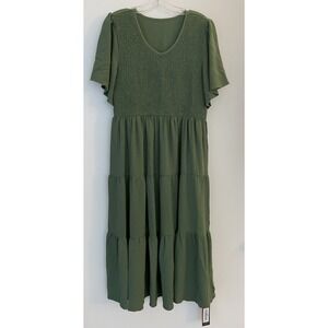 S. Deer Tierd Women's Green Midi Dress‎ Lined Stretch Size XL